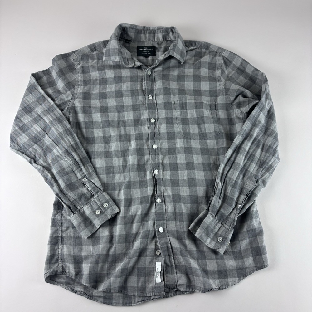 Rodd & Gunn Sports Fit Flannel Shirt Mens Large Gray Plaid Italian Fabric Cotton